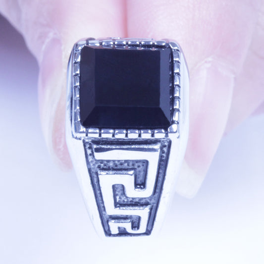 Men's Vintage Silver Stainless Steel Black CZ Harley Biker Ring Size 8-12 SR139