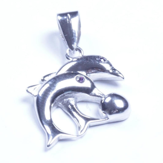 Genuine 925 Sterling Silver Double Dolphins Pendant Sy56 USA Seller