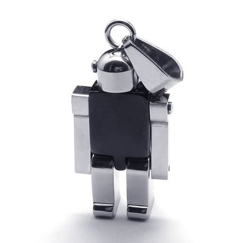 Silver Black Stainless Steel The Robot Pendant With Necklace Sp89 USA Seller