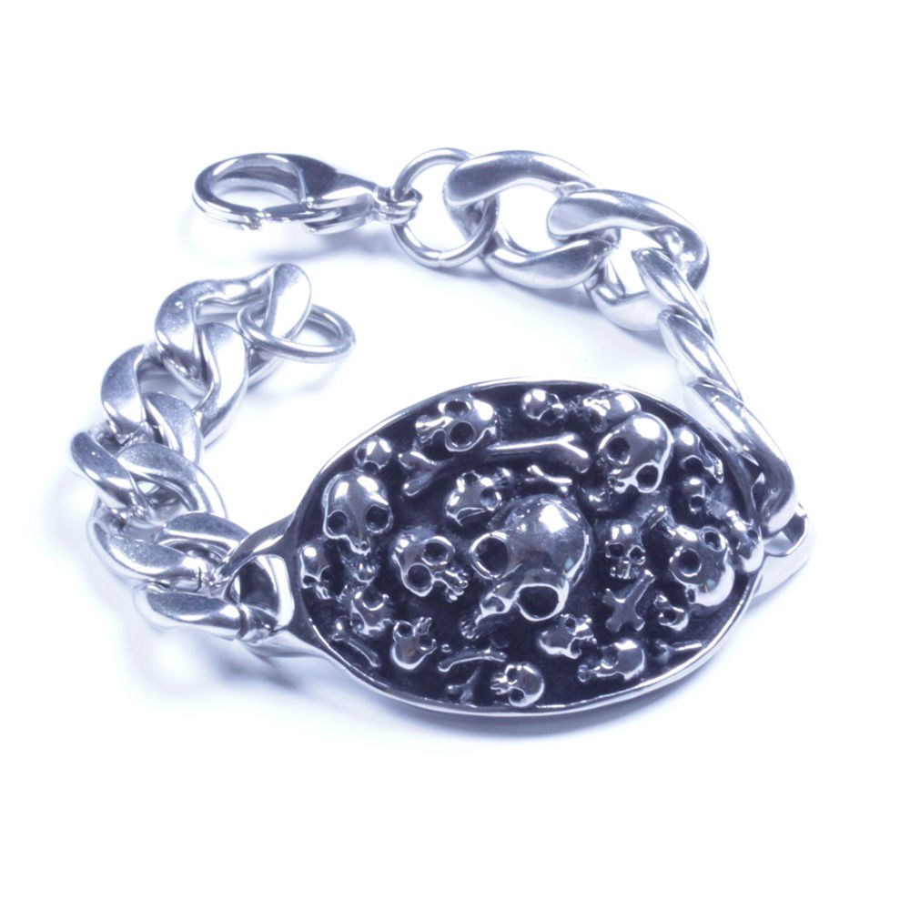 Men's Silver Stainless Steel Biker More Skull Bracelet SL22 USA Seller