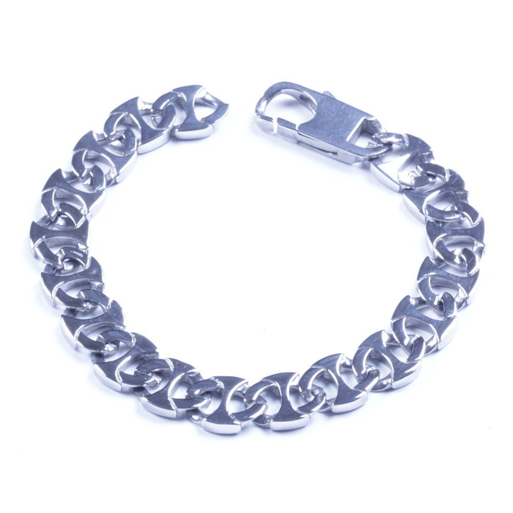 Men's Silver Stainless Steel Biker Anchor Bracelet SL18 USA Seller