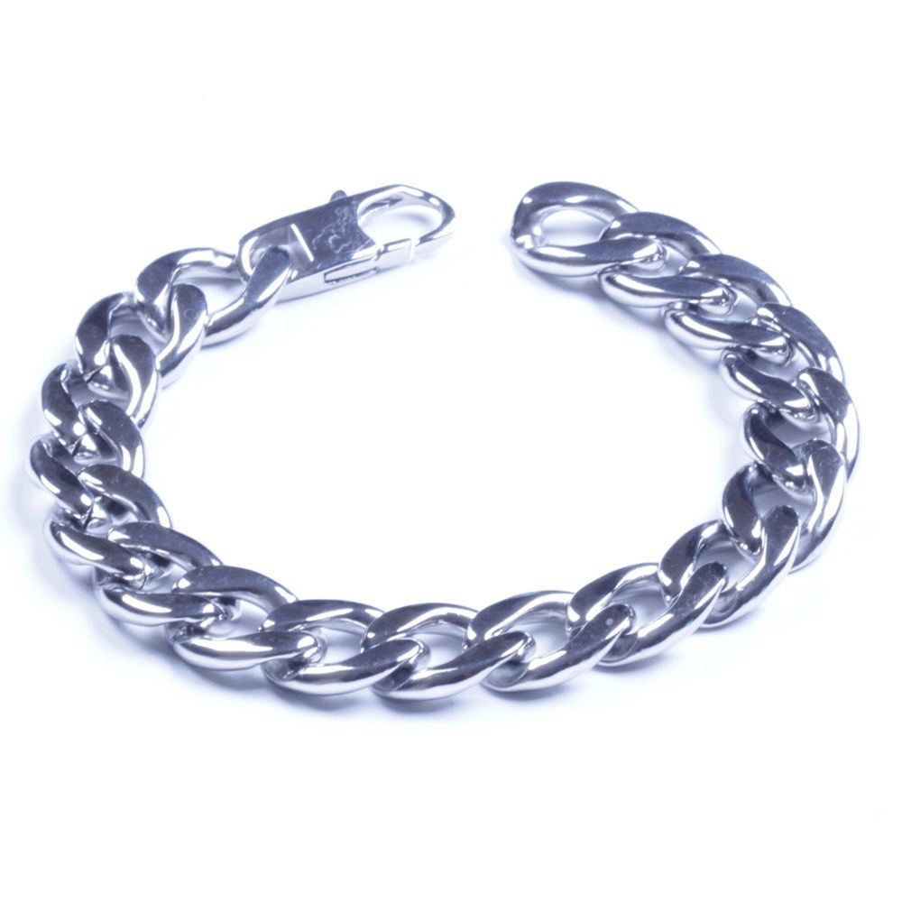 Men's Silver Stainless Steel Biker Cowboy Curb Bracelet SL17 USA Seller