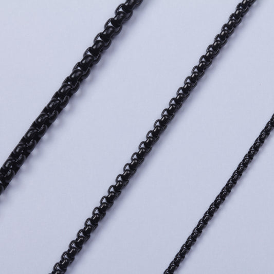 2mm to 4mm 18"-40" Black Stainless Steel Square Rolo Necklace Chain HN21