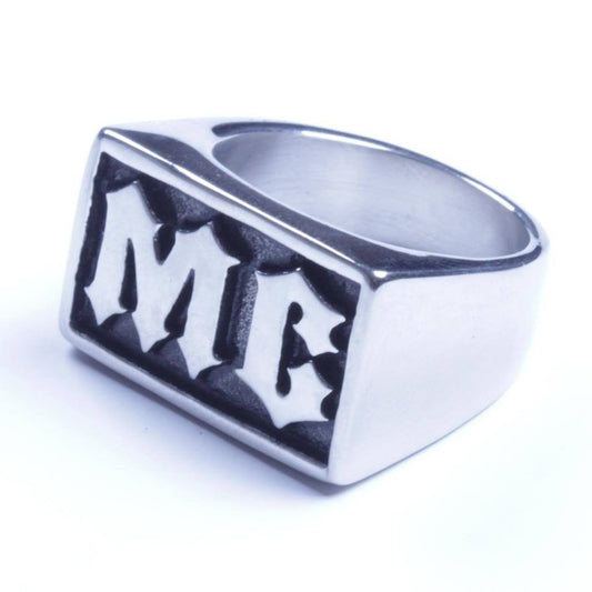 Men's Stainless Steel MC Initial Letter Biker Ring Size 8-15 USA Seller