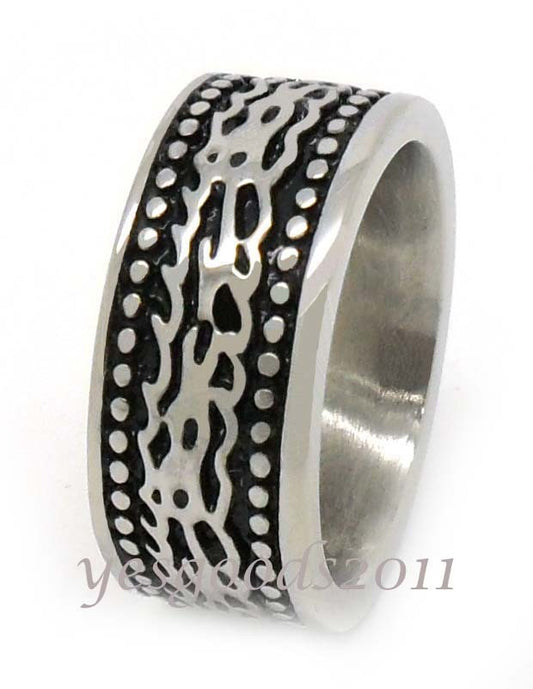 USA Seller 9MM Vintage Silver Stainless Steel Biker Ring Size 8-13 SR72