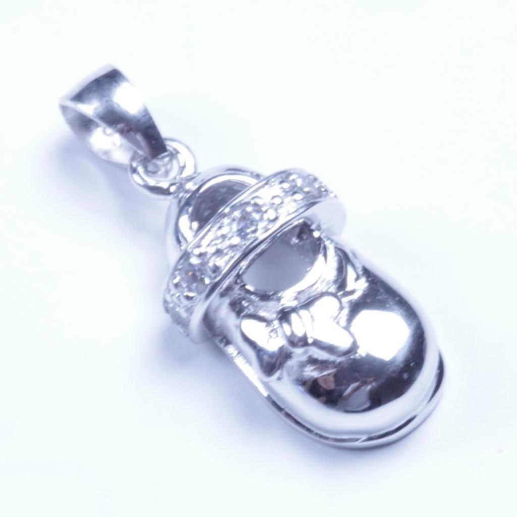 Genuine 925 Sterling Silver The Shoe CZ Pendant Sy37 USA Seller
