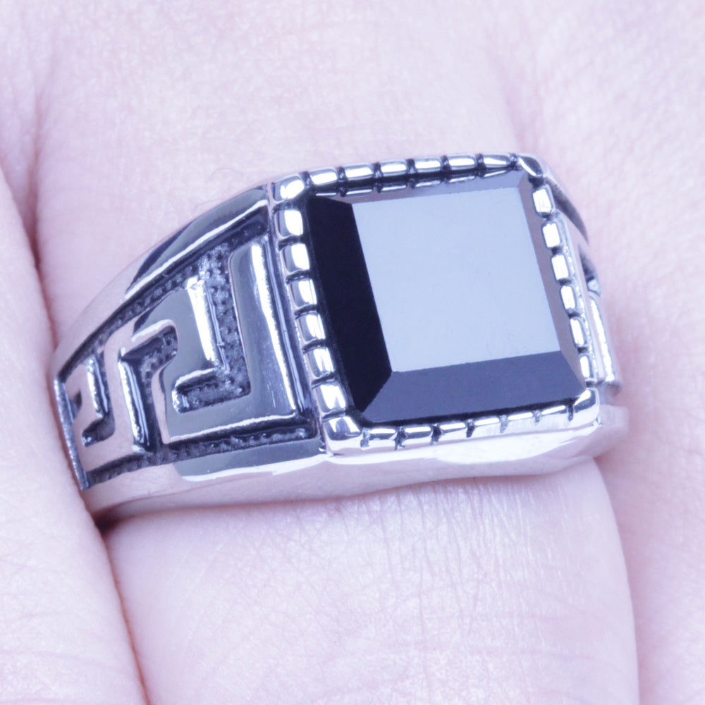 Men's Vintage Silver Stainless Steel Black CZ Harley Biker Ring Size 8-12 SR139