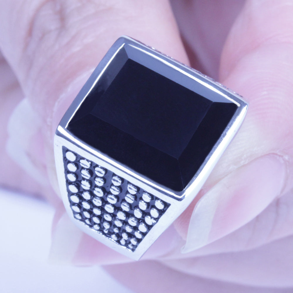 Men's Vintage Silver Stainless Steel Black CZ Harley Biker Ring Size: 8-12 SR131