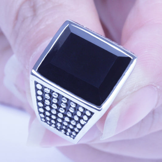 Men's Vintage Silver Stainless Steel Black CZ Harley Biker Ring Size: 8-12 SR131