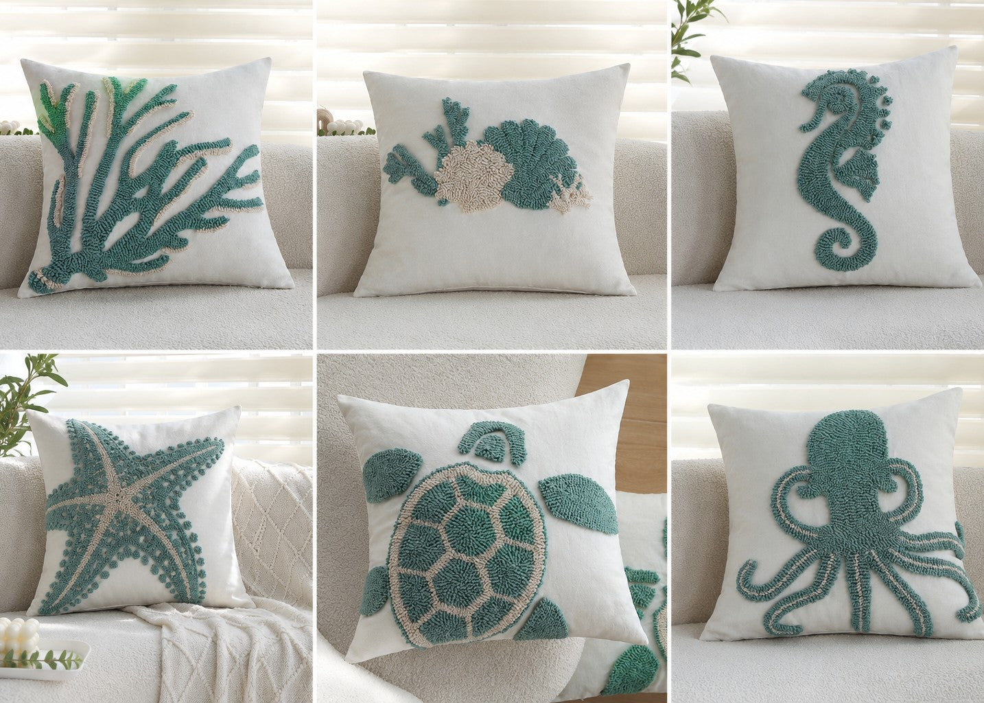 Coastal Tufted Throw Pillow Cover with insert  Textured Decorative Accent Pillow 18"x18" pack of 1