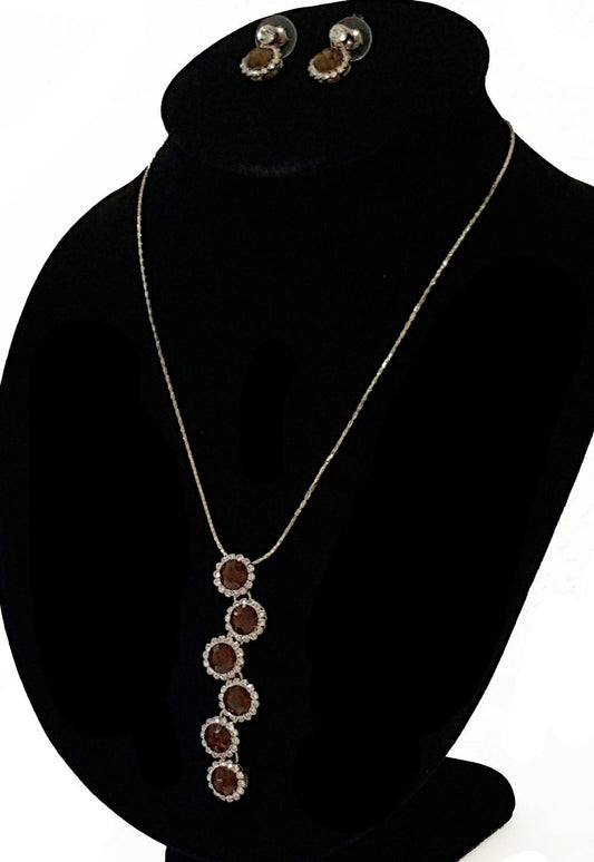 Amber Circles Swarovski Element Crystal Pendant Gold Necklace With Earring NES42