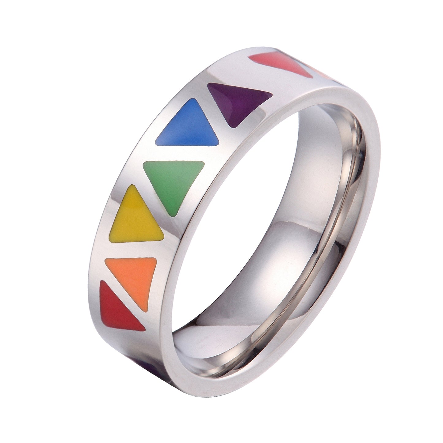 US Seller- LGBT Gay Pride Couple Wedding Rainbow 6MM Stainless Steel Rings HS25