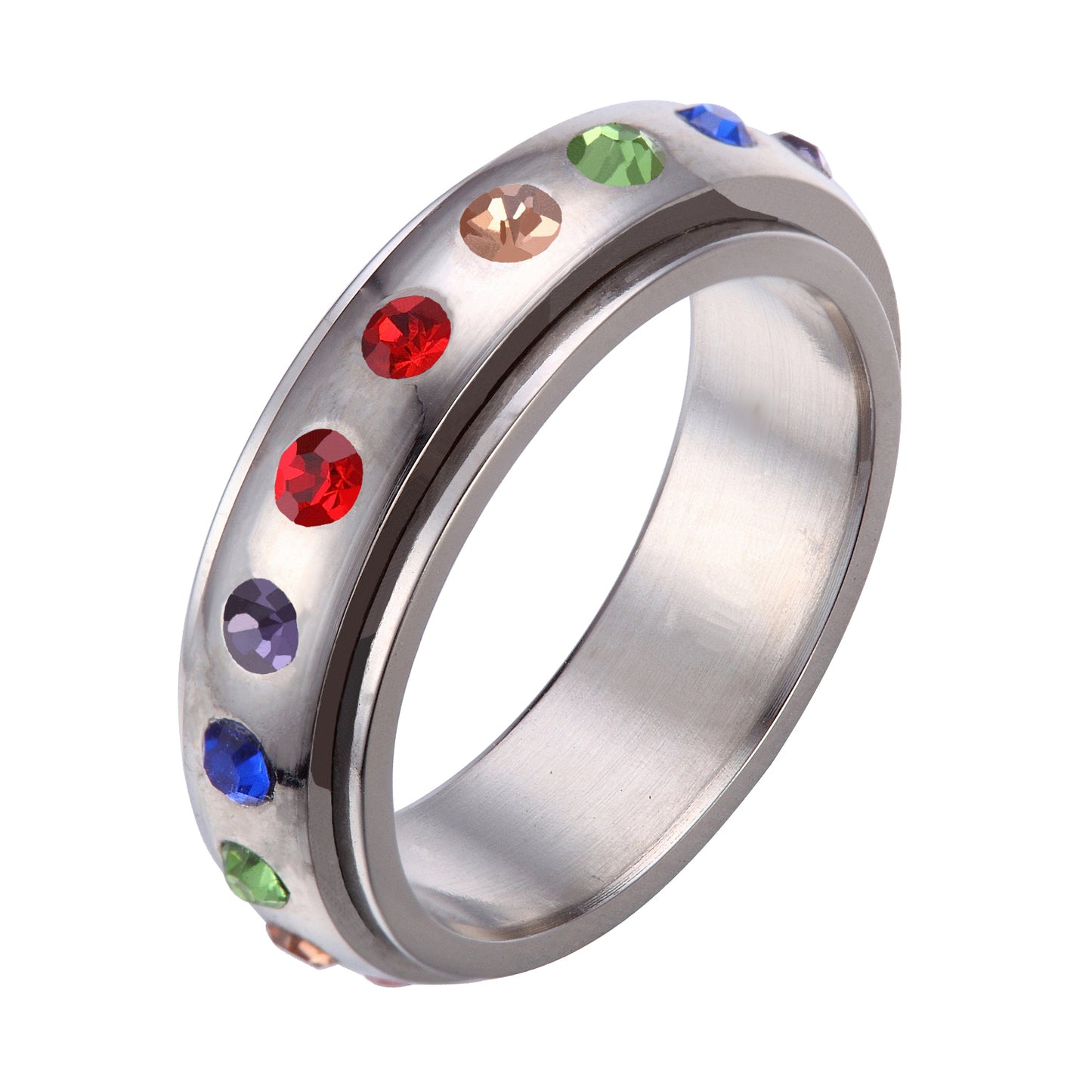 US Seller- LGBT Gay Pride Couple Wedding Rainbow 6MM Stainless Steel Rings HS25