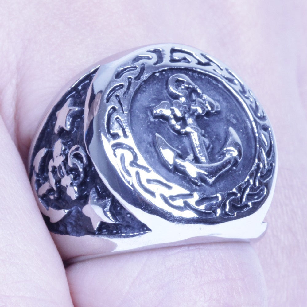 Men's Silver Stainless Steel Anchor Biker Ring Size 8-16 SR147