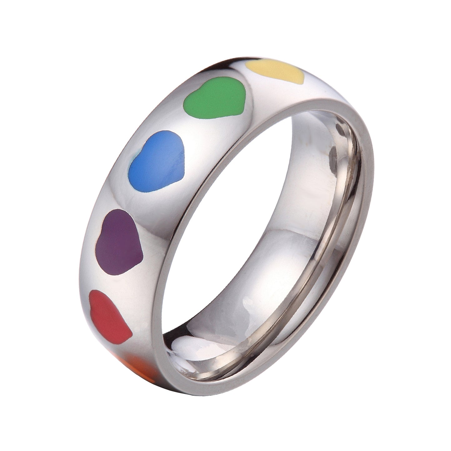 US Seller- LGBT Gay Pride Couple Wedding Rainbow 6MM Stainless Steel Rings HS25