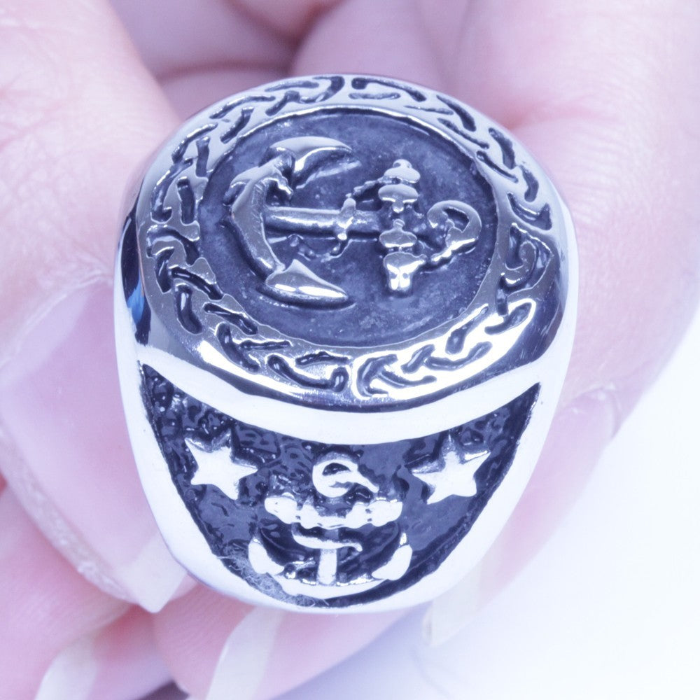 Men's Silver Stainless Steel Anchor Biker Ring Size 8-16 SR147