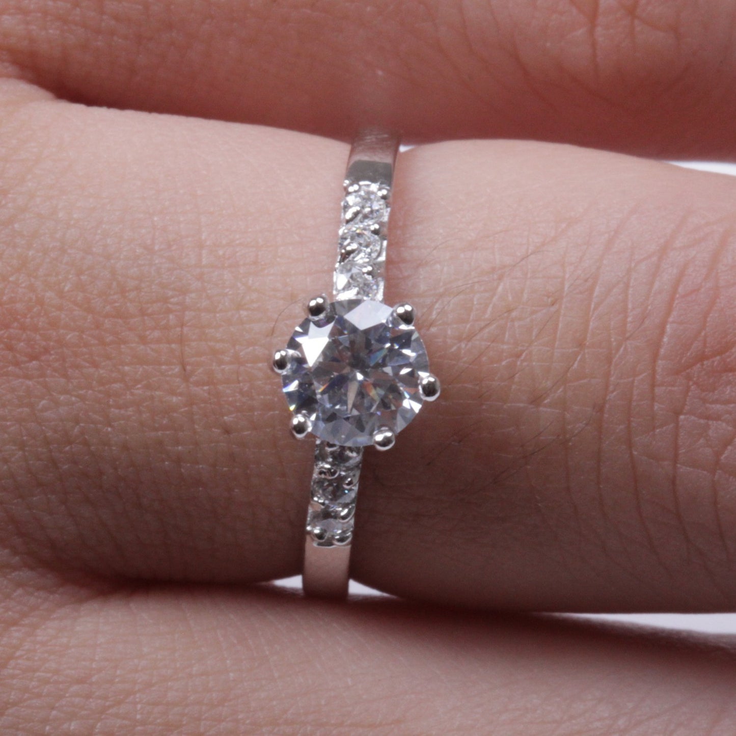 Sterling Silver Round CZ Rings Rhodium Finish wedding Bands Solid .925 Sy74