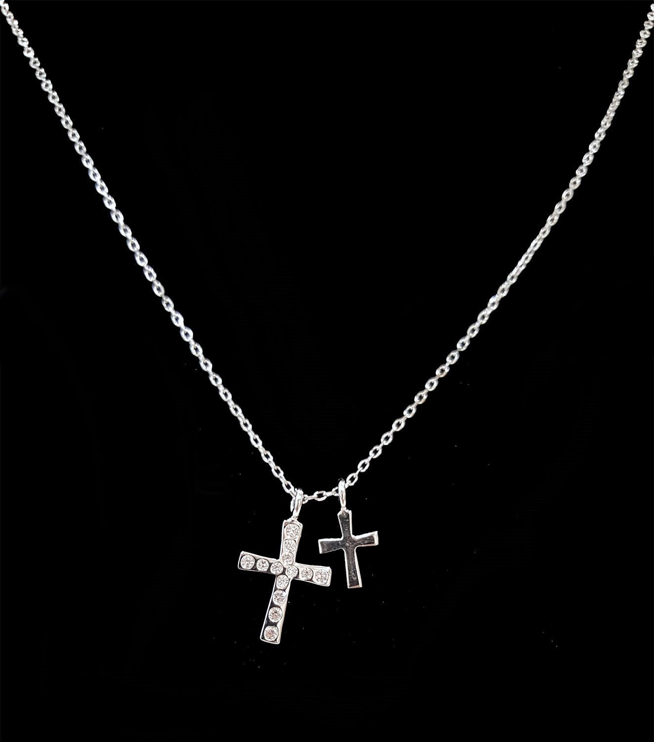 .925 Sterling Silver Cubic Zirconia Cross and Plain Silver Cross Pendant SY84