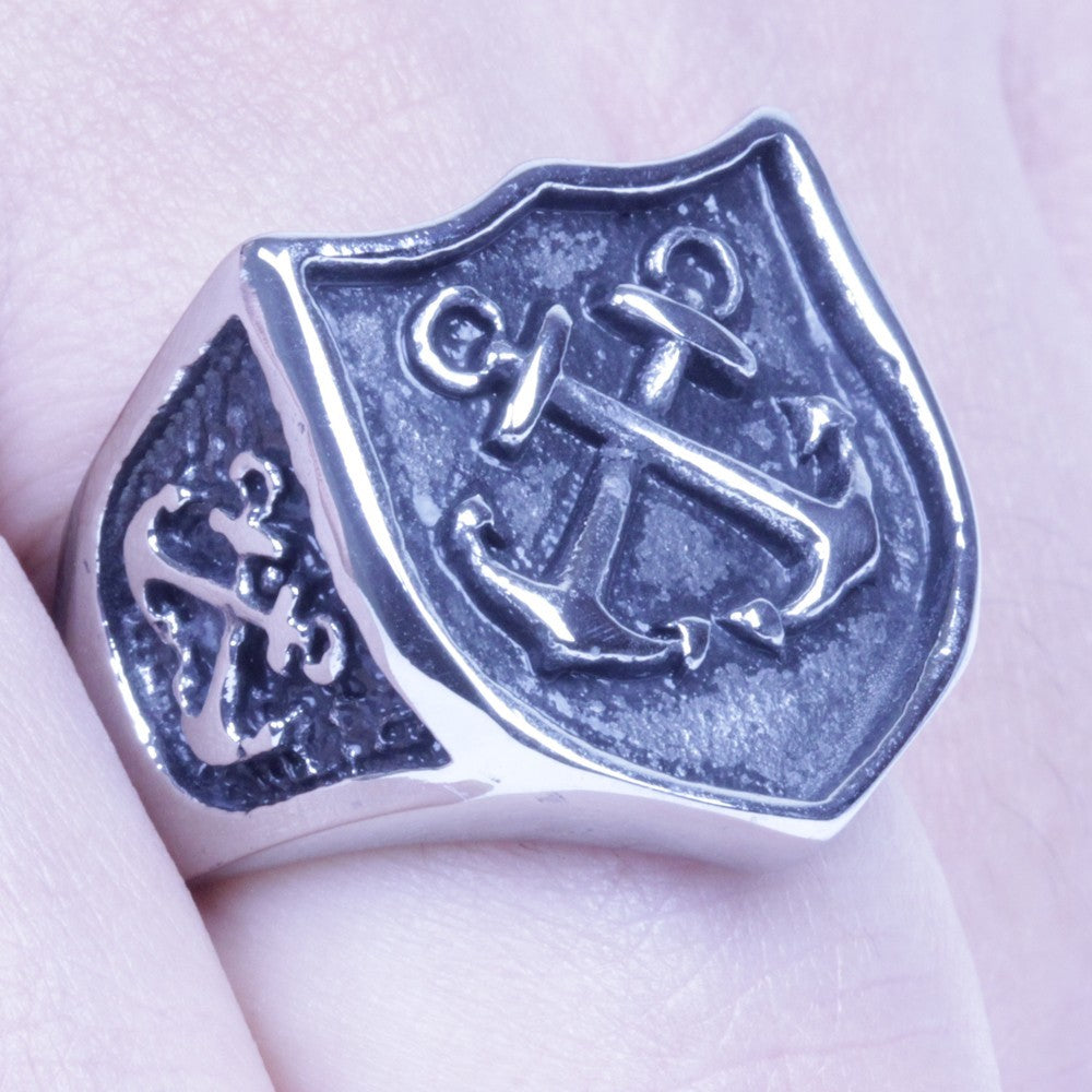 Silver Stainless Steel Celtic Medieval Cross and Shield Ring Size 8-13 SR145