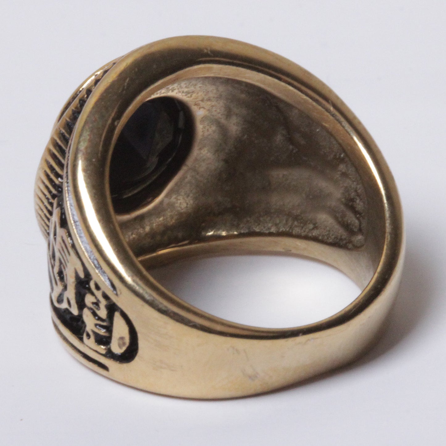 18K Gold plated Stainless Steel Black CZ Truckr Champion Ring Size 8-11 SR157