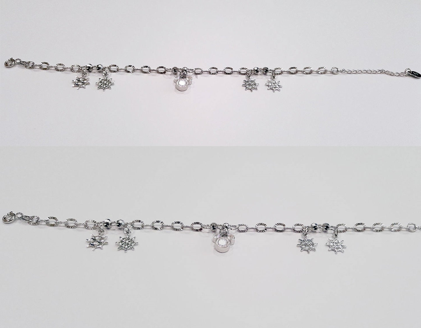 US Seller Genuine .925 Sterling Silver Charms and Cubic Zirconia Bracelet SY95