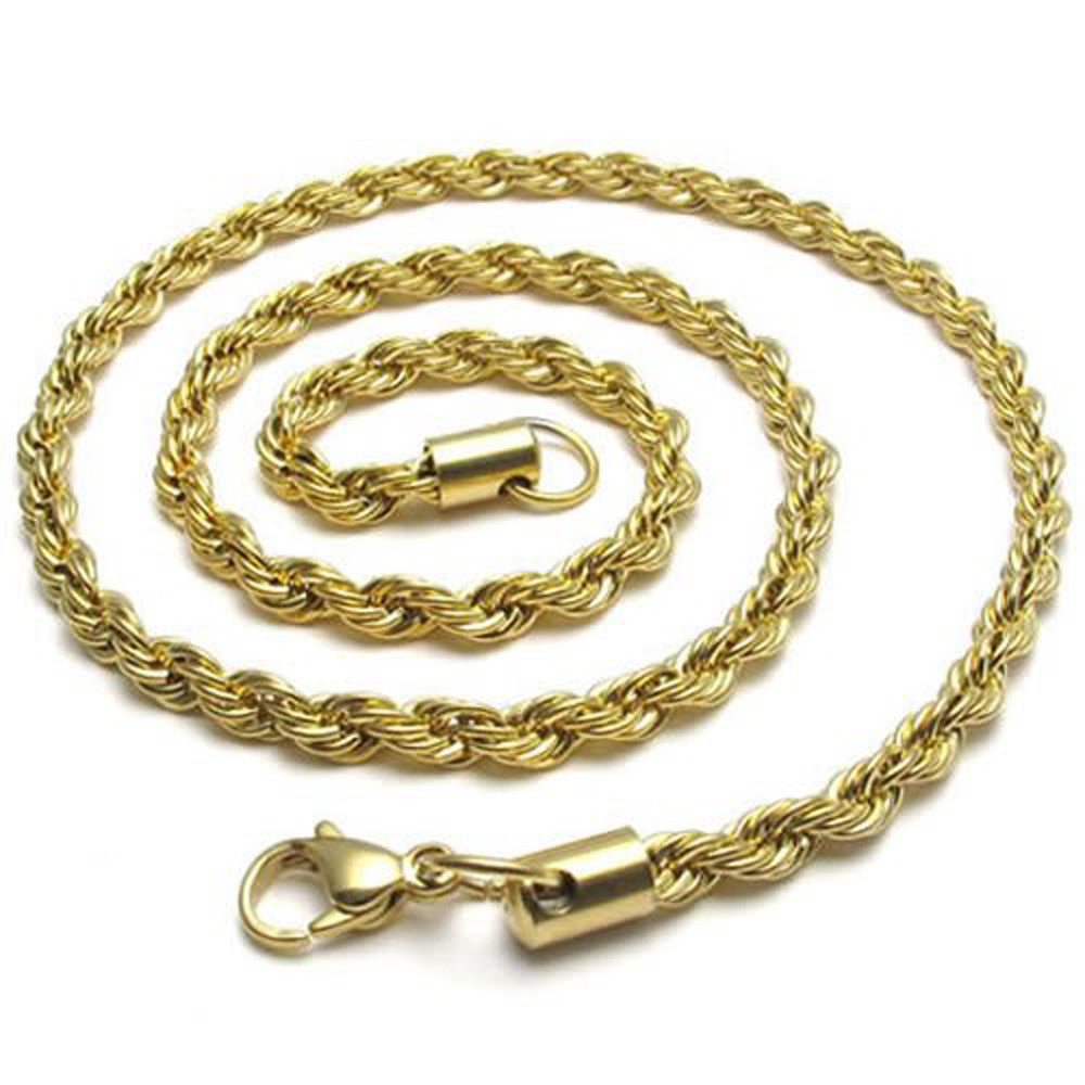 16"-40" 18K Gold Plated Stainless Steel Rope Necklace Chain HN4 USA Seller