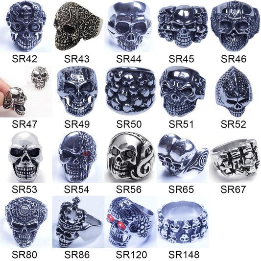 US Seller Men's Silver Stainless Steel Skull Biker Ring Sizes 7-15 HS27