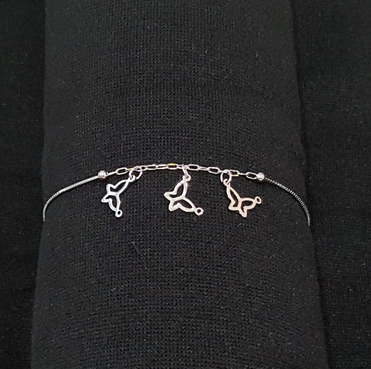 US Seller .925 Sterling Silver Three Butterfly Charm on Box Bracelet SY92
