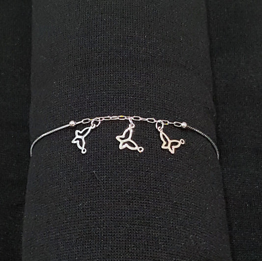 US Seller .925 Sterling Silver Three Butterfly Charm on Box Bracelet SY92