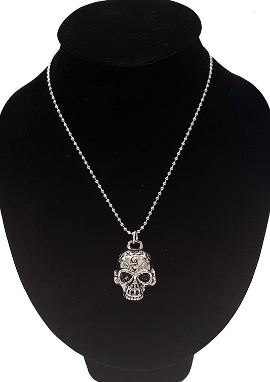 Men's Silver Stainless Steel Skull Pendant With Necklace Sp21 USA Seller
