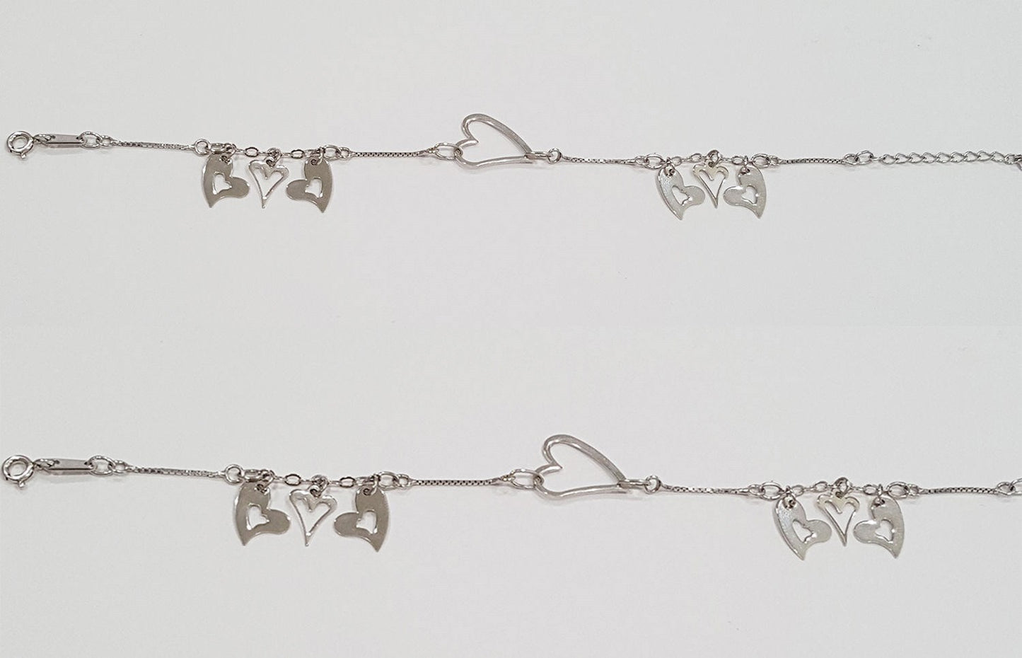 925 Sterling Silver Triple Heart Charms with Center Heart Bracelet SY101