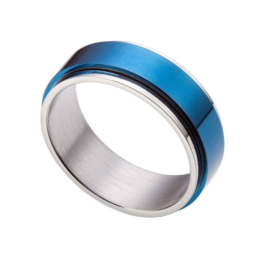 Men's Blue Whirling Center 8mm Stainless Steel Ring  US Size 9-13 SR10