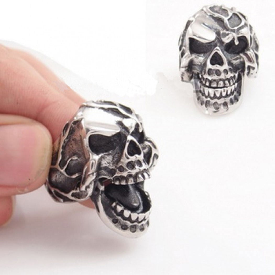US Seller Men's Silver Stainless Steel Skull Biker Ring Sizes 7-15 HS27