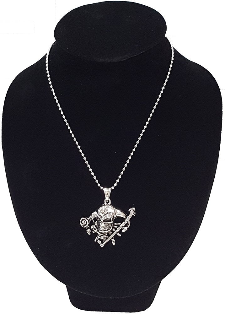 Men's Silver Black Stainless Steel Skull Pendant With Necklace Sp05 USA Seller