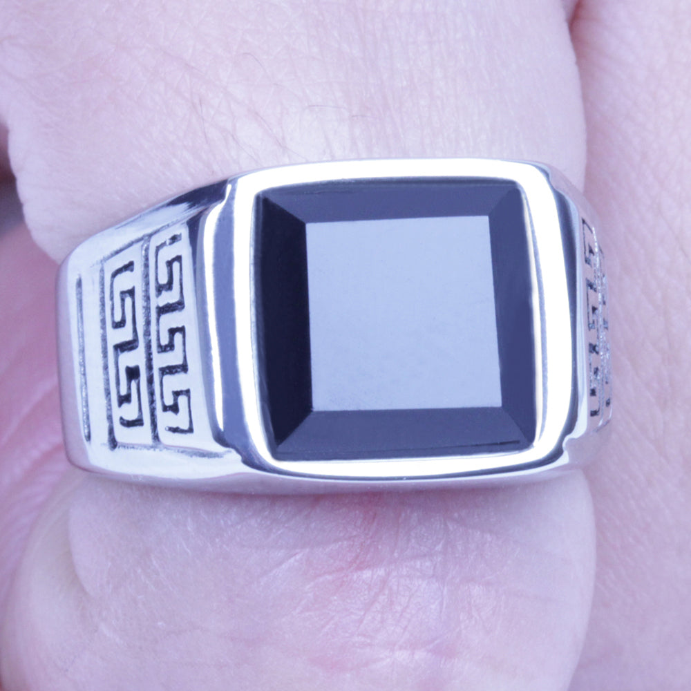 US Seller Men Vintage Silver Stainless Steel Black CZ Biker Ring Size 8-12 SR130