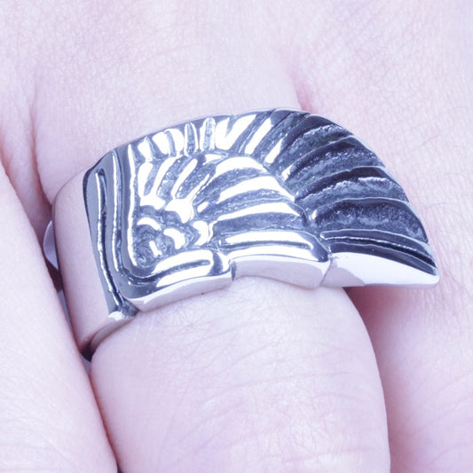12mm Silver Stainless Steel Wing Biker Ring Size 8-12 SR146
