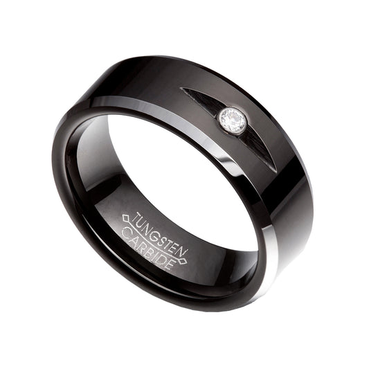 Black Tungsten Carbide 8mm Groove wedding Band Ring Size 8-13 TG45