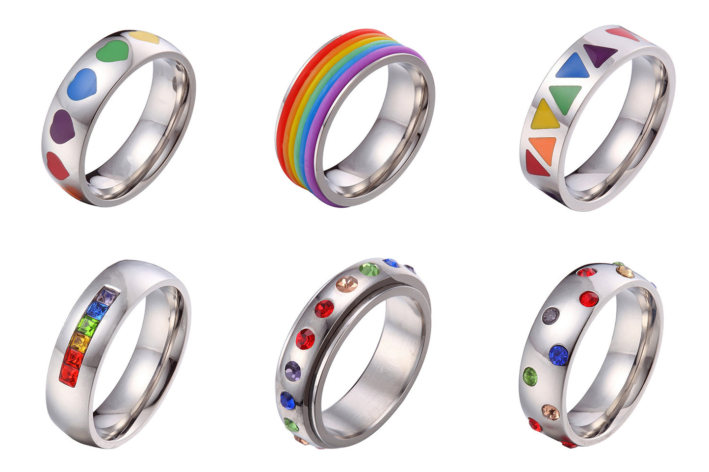 US Seller- LGBT Gay Pride Couple Wedding Rainbow 6MM Stainless Steel Rings HS25