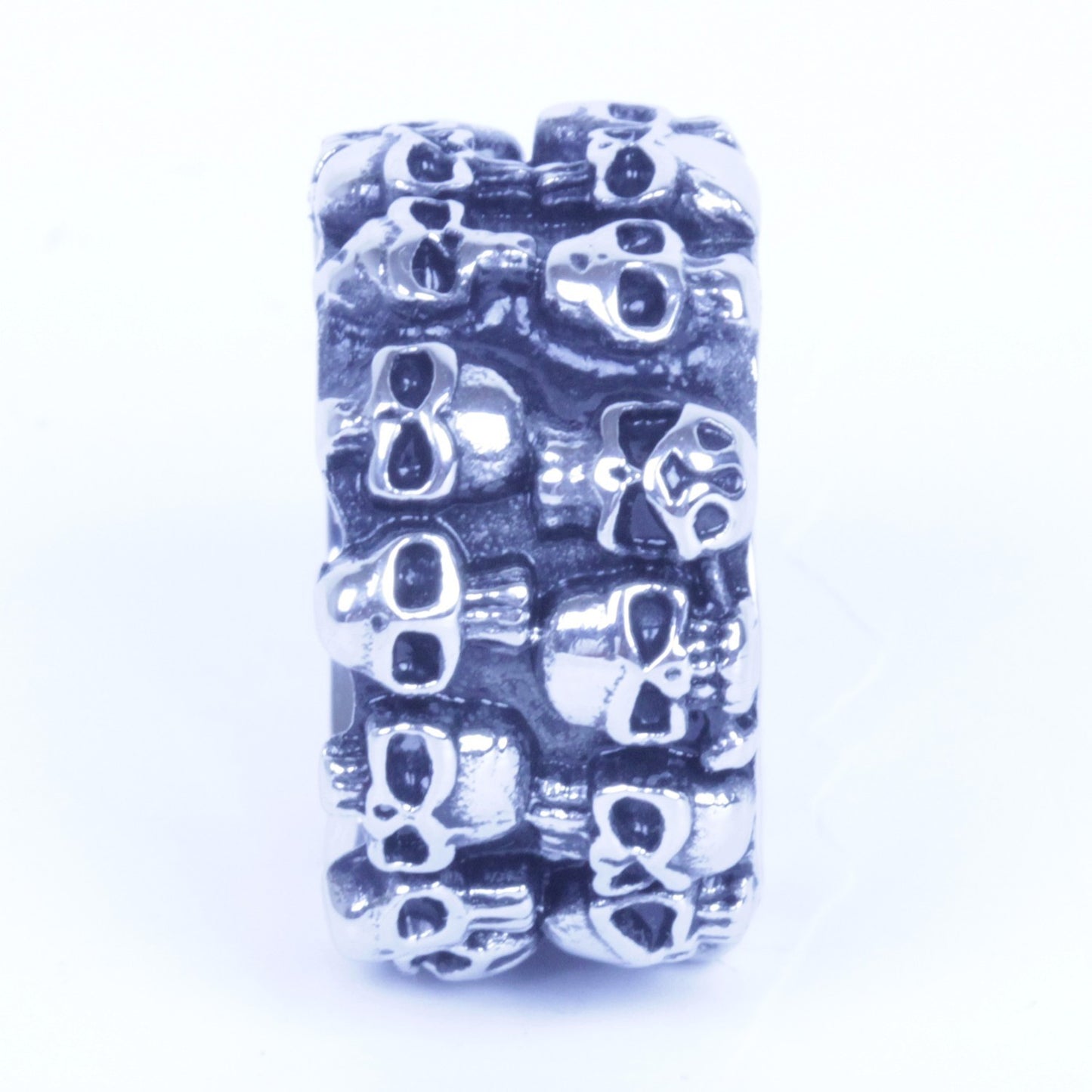 Men's Silver Stainless Steel Two Row Skull Biker Ring Size 9-14 SR148