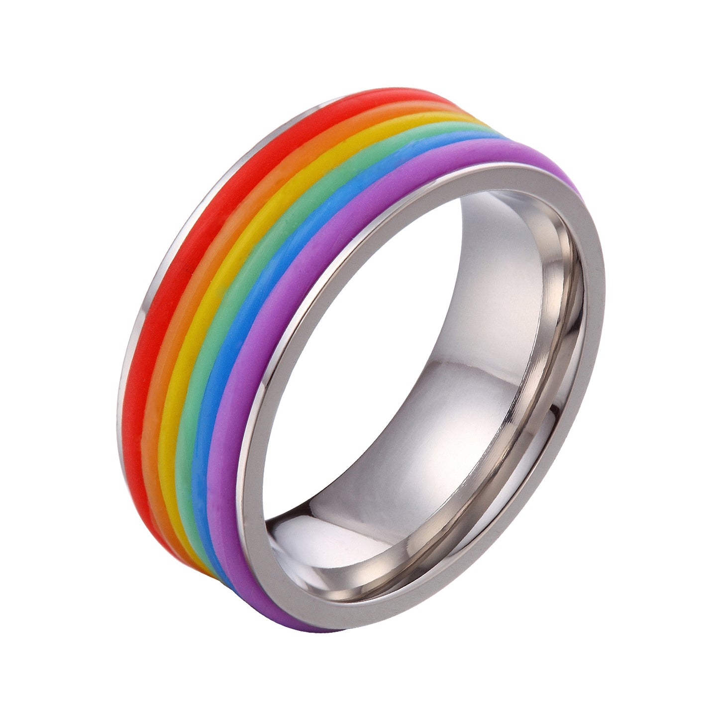 US Seller- LGBT Gay Pride Couple Wedding Rainbow 6MM Stainless Steel Rings HS25