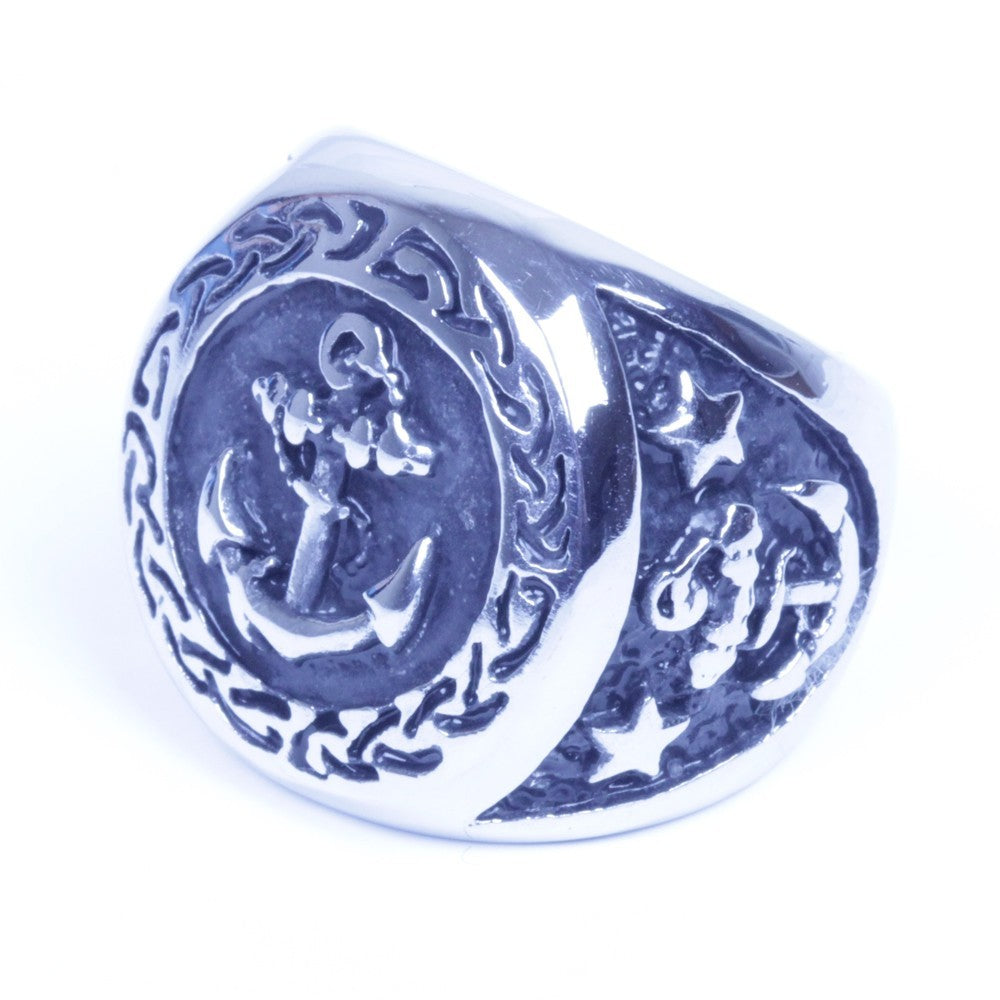 Men's Silver Stainless Steel Anchor Biker Ring Size 8-16 SR147