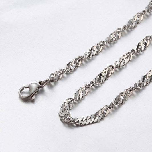 1.9-3.7mm 10"-100" Silver Stainless Steel Twisted Singapore Necklace Chain HN15