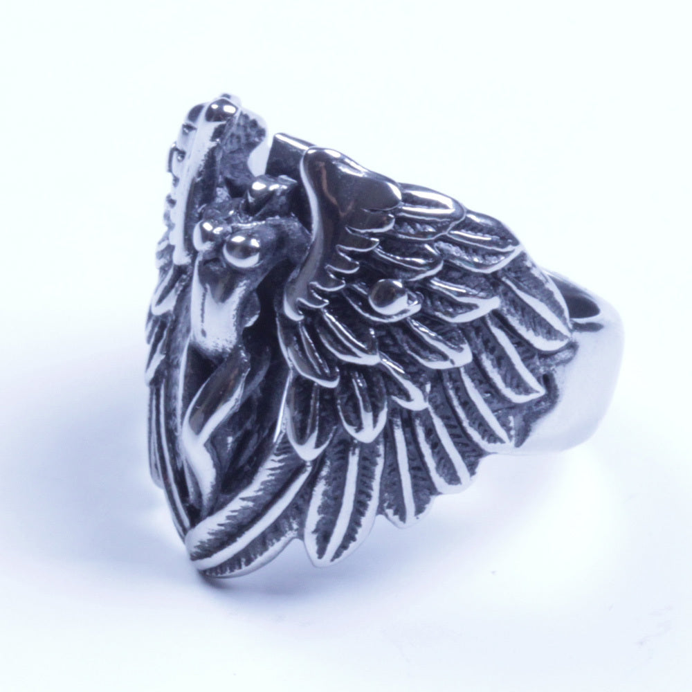 US Seller Men Stainless Steel Angel Wings Biker Ring Size 7-15 SR89
