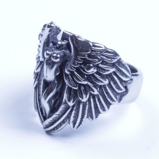 US Seller Men Stainless Steel Angel Wings Biker Ring Size 7-15 SR89