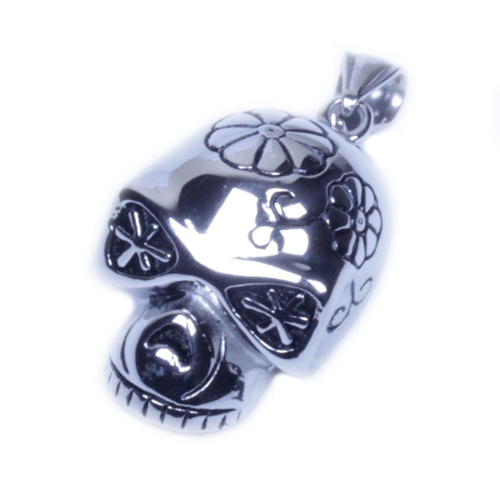 Men's Silver Stainless Steel Skull Pendant With Necklace Sp60 USA Seller