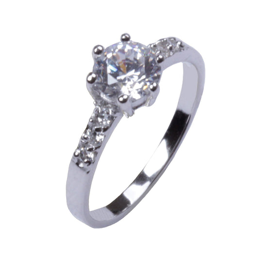 Sterling Silver Round CZ Rings Rhodium Finish wedding Bands Solid .925 Sy74