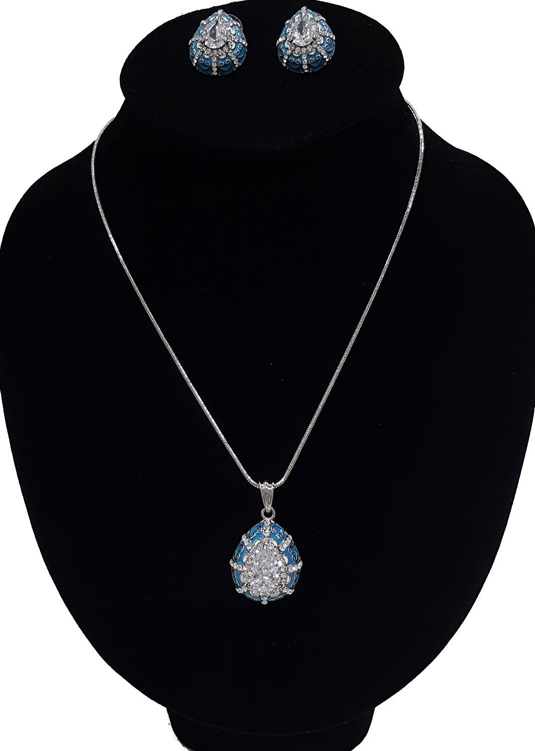 Vintage Turquoise Teardrop with Gemstone Pendant Necklace with Earrings NES44