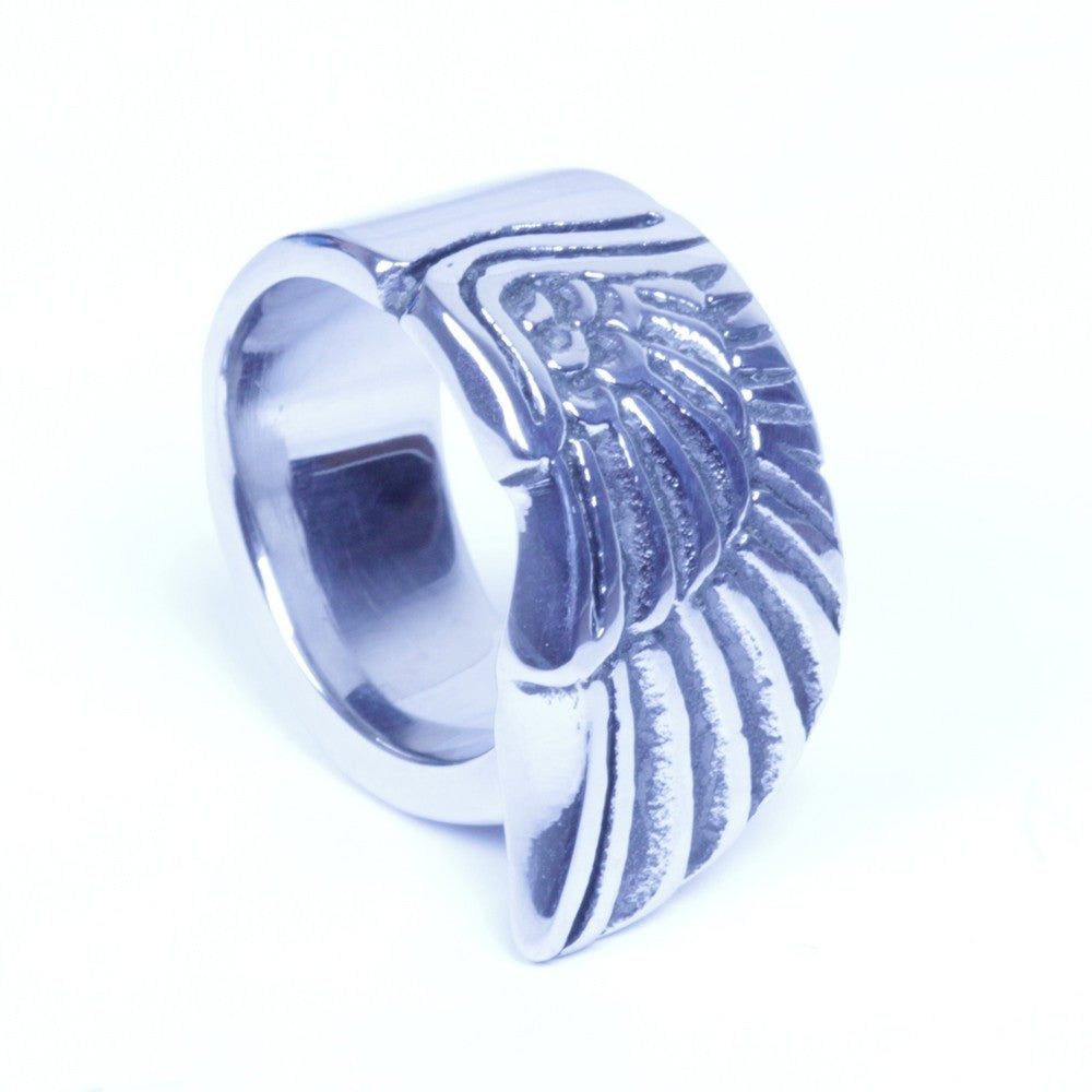 12mm Silver Stainless Steel Wing Biker Ring Size 8-12 SR146