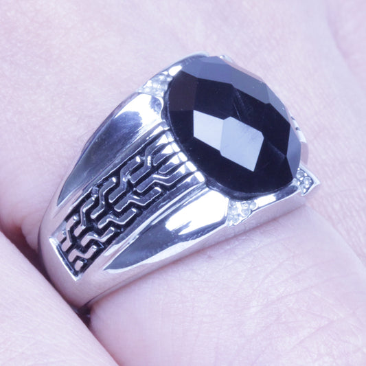 Men's Vintage Silver Stainless Steel Black CZ Ring Size 8-12 SR141