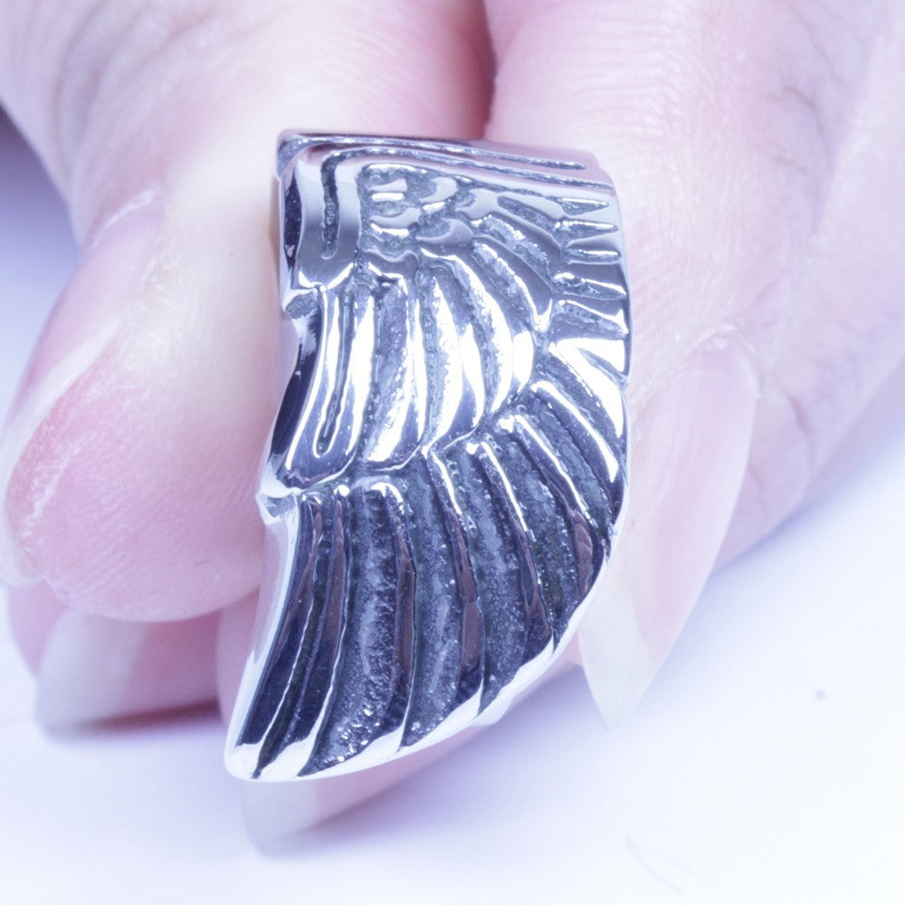 12mm Silver Stainless Steel Wing Biker Ring Size 8-12 SR146